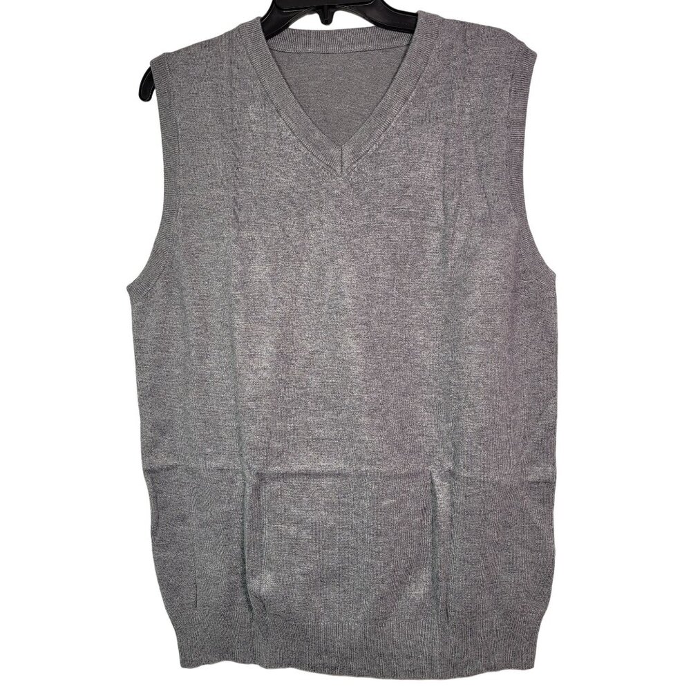 Men's Business Grey V-Neck Sleeveless Sweater Vest Pullover Size Large